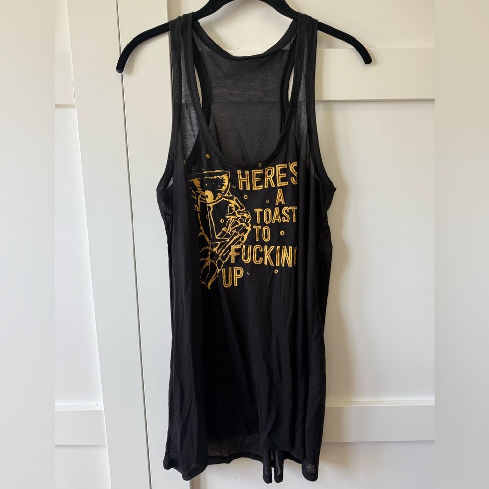 Black Graphic Tank Top with Gold Print